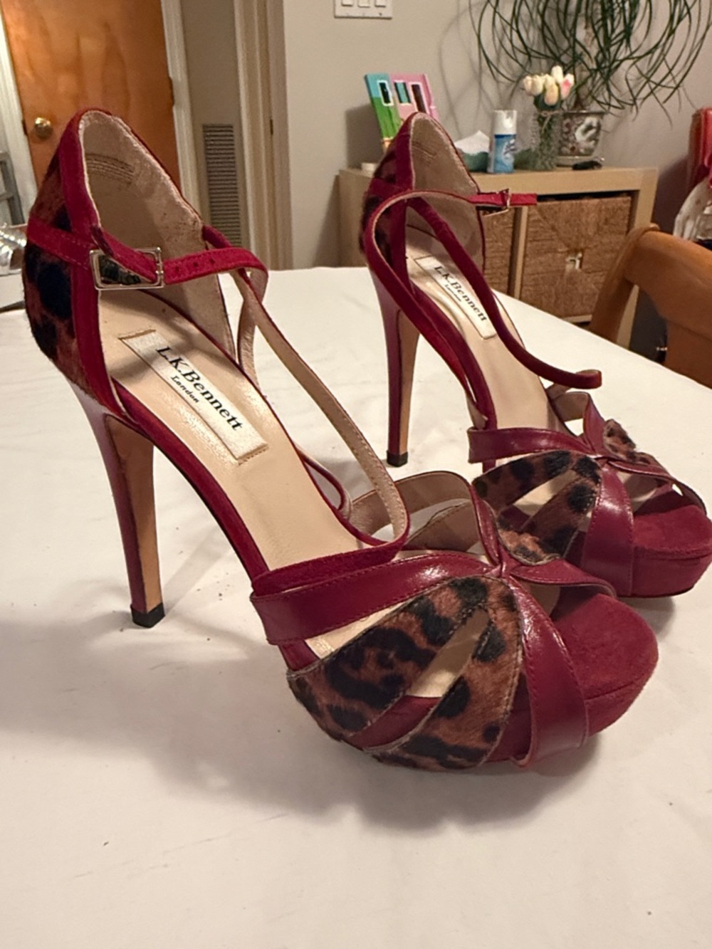 LK Bennett Wine Red Leopard Platform Heels